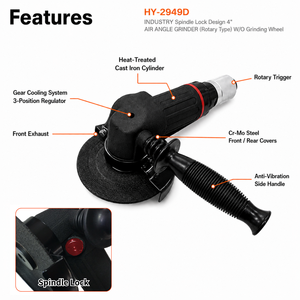 เครื่องเจียรลม HY-2949D พร้อมตัวล็อคแกนหมุน M10 สำหรับงานตกแต่งผิวโลหะและลบคม BOA - Product Image 2