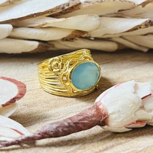 New Design Aqua Chalcedony <b>Rings</b> Boho Floral Brass <b>Ring</b> For Women 18k <b>Gold</b> Plated Botanical <b>Cocktail</b> <b>Ring</b> for Wholesale/OEM/ODM - Product Image 1