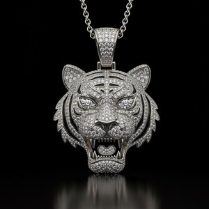 Colgante de Cabeza de Tigre Totalmente Cubierto de Diamantes, Colgante de Moissanita VVS, Colgante Bling para Raperos, Colgante 3D para Amantes de los Animales, Colgante de Lujo Estilo Hip Hop - Product Image 6