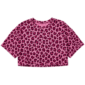 Camiseta Corta Personalizada con Estampado de Leopardo Rosa, Cuello Redondo, Manga Corta, Corte Cuadrado, Camiseta para Mujer con Estampado Animal Morado, Verano - Product Image 1