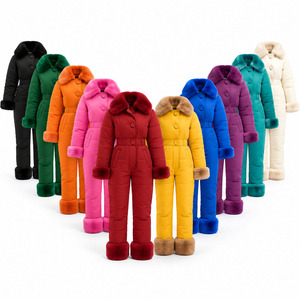 Traje de Nieve Personalizado para Mujer de una Pieza con Cuello, Puños y Ribete de Piel Sintética, Botones Asimétricos en la Parte Delantera y Cinturón - Product Image 1
