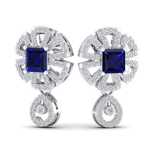 Boucles d'oreilles pendantes REYES en argent sterling 925 de haute qualité, saphir bleu taille princesse 2 carats, bijoux délicats en moissanite - Product Image 5
