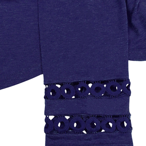 Chemise décontractée pour femmes à manches longues et col rond, coupe ajustée, avec bordure en dentelle, pour un usage quotidien, en polyester/coton - Product Image 6