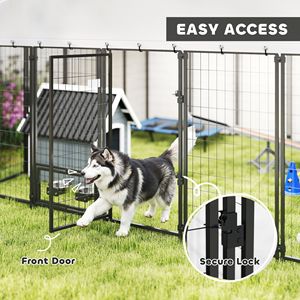 Recinto per Cani da Esterno 3x3x1,8m con Copertura Girevole a 360 Gradi, Impermeabile e Resistente ai Raggi UV, con Ciotole e Mangiatoie per Animali Domestici - Product Image 6