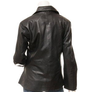 Custom Women's Genuine <b>Leather</b> <b>Blazer</b> Full Sleeve Turn-down Collar Single Button Solid Color Outer Wear - Product Image 3