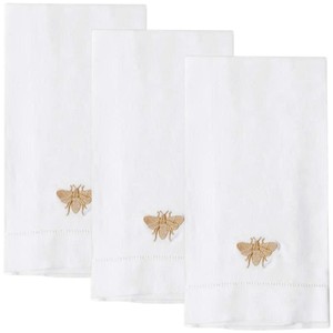 Toalla de invitado clásica de algodón blanco hecha a mano al por mayor, servilleta de té con abeja dorada bordada personalizada, lavable a máquina para el hogar, hoteles y bodas - Product Image 1