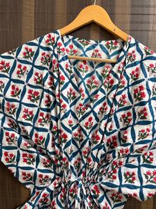 Vestido Kaftán de Algodón 100% con Estampado Floral para Mujer, Hecho a Mano, Transpirable, para Playa, Corte Regular, Ropa de Verano, Ropa Informal - Product Image 1