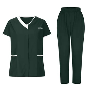 Women's Black <b>Scrub</b> <b>Set</b> V-Neck Short Sleeve Uniform Hospital Wear Cotton Polyester Woven Pants - Product Image 3