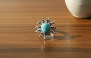 Natural Turquoise Gemstone 925 Sterling <b>Silver</b> Handmade Sunburst Statement <b>Ring</b> Boho Vintage Jewelry Gift For Women Unisex <b>Men</b> - Product Image 4