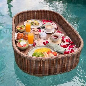 Plateau flottant en rotin de haute qualité 2026 pour service de fête au bord de la piscine et présentation photo, artisanat premium, surface sûre - Product Image 5