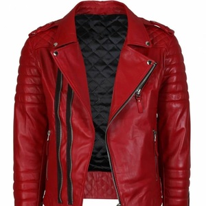 Chaqueta de Motociclista de Cuero PU Roja para Hombre con Cierre de Cremallera y Forro Acolchado, Estilo Biker, Corte Ajustado, para Otoño - Product Image 3