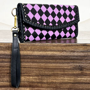 New Handmade Western Purple & Black Checkered Leather Clutch Wallet Cowgirl <b>Wristlet</b> Purse Boutique Fashion Wallet for Women's - Product Image 4