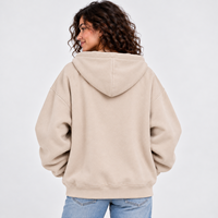 Sweat-shirt à capuche zippé beige personnalisé pour femme, coupe oversize, en molleton épais, style décontracté