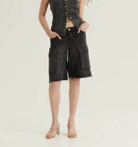 Women Modern <b>Denim</b> Shorts Relaxed Comfort High Waist Cotton <b>Stretch</b> Fabric Summer Fashion OEM ODM Custom Clothing Factory Shorts - Product Image 5