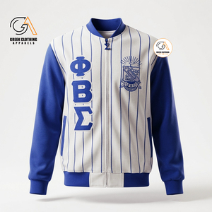 Phi Beta Sigma Classic Fit Satin Varsity <b>Jacket</b> Fraternity Members | Blue Gray 1914 <b>Letter</b> Print Single Button Casual - Product Image 6
