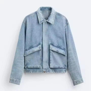 <b>Denim</b> Jacket Turn-down Collar Regular Fit Casual Style Single Button Cotton <b>Material</b> Washed Short Length Unisex Spring Wear - Product Image 1