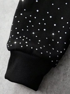 Sweat-shirt à capuche zippé en polaire noir pour homme, design strass, respirant, coupe décontractée, streetwear d'hiver - Product Image 6