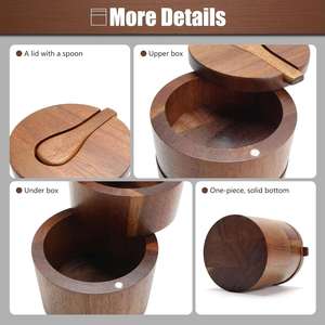 Craft Emporium Exports Pot à sel et piment en bois naturel avec couvercle en bois, forme personnalisée, compatible lave-vaisselle, résistant à l'humidité, récipient de cuisine - Product Image 3