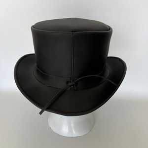 Unisex <b>Black</b> Leather <b>Top</b> Hat with Gold Coin Band 56-58CM Casual <b>England</b> Style Adult Four Seasons - Product Image 2