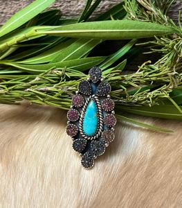 Purple Black Druzy Turquoise <b>Adjustable</b> Statement <b>Ring</b> Handmade Sterling Silver Artisan Southwest Gemstone Jewelry - Product Image 3