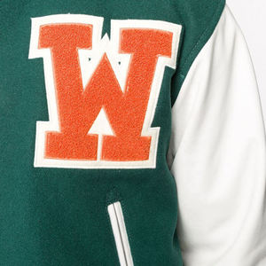 Green Varsity <b>Jacket</b> With Orange W Applique And 99 Number Preppy Style Turn-down Collar Regular Fit Autumn Wear - Product Image 4