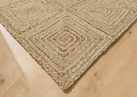 HARI ENTERPRISES Handgewebter Natürlicher Jute-Teppich mit Niedrigem Flor, Dünner Flächenteppich mit Geometrischem Rautenmuster |   Umweltfreundlicher Geflochtener Boho-Teppich