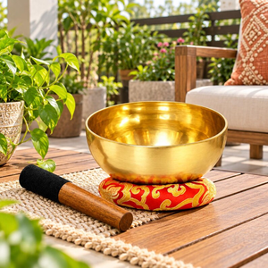 Bol chantant artisanal en laiton doré avec marteau en bois, bol sonore traditionnel pour la méditation, le yoga, la pleine conscience et la guérison sonore - Product Image 6
