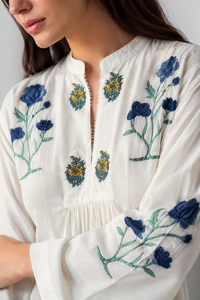 Robe maxi bohème à imprimé floral blanc, 100% coton, manches longues, respirante, décontractée, à porter au quotidien pour femmes - Product Image 6