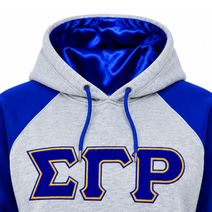 Sigma Gamma Rho <b>Women's</b> Grey Royal <b>Blue</b> <b>Hoodie</b> with Greek Letters Front Print Kangaroo Pocket Fleece Sweatshirt - Product Image 4