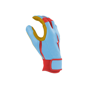 High Quality Blue Leather Batting Gloves with Red Lightning <b>Bolt</b> Design <b>Hook</b> and Loop Closure Ambidextrous Unisex Adult Training - Product Image 5