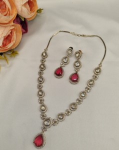 Elegant Teardrop Gemstone Jewelry Set <b>Delicate</b> Uncut Kundan Lightweight Pendant <b>Necklace</b> Set Party Wear Fine Fashion Wholesaler - Product Image 3