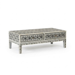 Mesa de centro artesanal con incrustaciones de hueso, diseño floral azul y blanco, venta al por mayor, muebles con incrustaciones para sala de estar, directo de fábrica. - Product Image 4