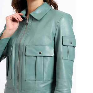 REBA SPORTS IMPEX Brown Genuine Leather Breathable Bomber <b>Jacket</b> <b>Women</b> Zip-Up Pocket Cuffs Ribbed Hem Custom Logo Autumn Winter - Product Image 6