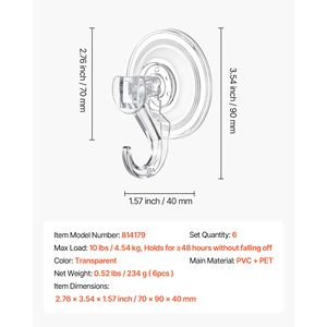 Set di 6 Ventose Trasparenti per Doccia 2,76 X 3,54 X 1,57 Pollici, Carico Massimo 10 LBS, Resistenti e Riutilizzabili, 100% Nuove, 100% Soddisfazione Garantita - Product Image 4
