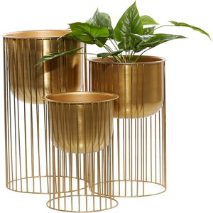 Juego de 3 macetas metálicas para interiores y exteriores, color oro satinado, decoración moderna con estilo de maceta dorada, juego de 3 macetas metálicas para plantas de interior. - Product Image 1