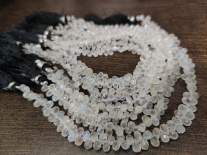 Natural White <b>Rainbow</b> Moonstone Tear <b>Drop</b> Shape 3x5mm Briolette Faceted Beads Strand 9 inches long - Product Image 2