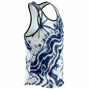 Tie Dyed <b>Mens</b> Tank Top Blue <b>White</b> Casual Breathable Sleeveless O-Neck Knitted Polyester Sport Wear Gym Training Tank Top <b>Vest</b> - Product Image 2