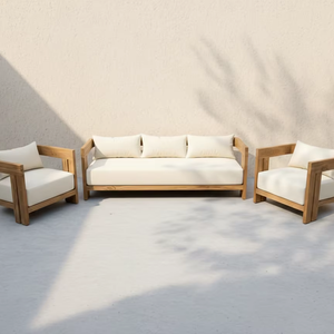 Modern Camilla Outdoor <b>Sofa</b> Set Teak Frame <b>Waterproof</b> Cushions Contemporary Patio Furniture Ergonomic Garden Hotel Dining - Product Image 3