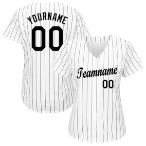 Men's <b>White</b> Striped Baseball Jersey Short Sleeve <b>V</b>-<b>Neck</b> Custom Name Number Cotton Breathable Casual Fit - Product Image 3