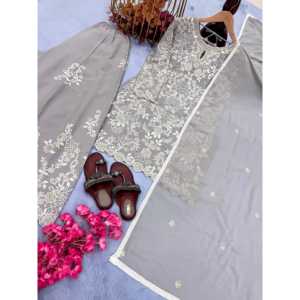 เสื้อ georgette เทียมหนักของผู้หญิง & ชุด plazzo พร้อม Dupatta สำหรับใส่ไปงานปาร์ตี้ - Product Image 5