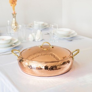 Elegant Handmade <b>Copper</b> Serving Casserole with Lid Brass Grip Handles Classic Kitchen Cookware for Dining <b>Table</b> Home and Hotels - Product Image 3