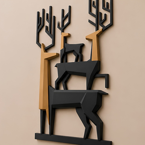 DEER FAMILY <b>WALL</b> DECOR <b>Geometric</b> Deer Family <b>Wall</b> <b>Art</b> Metal Hanging Decor Minimalist Wildlife Design - Product Image 2