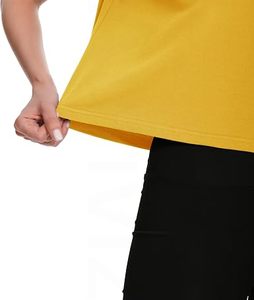 Sexy Women Yellow Color Workout <b>Crop</b> <b>Top</b> Short Sleeve Knitted T-Shirt Gym Wear T-shirt - Product Image 6
