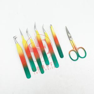 Venta al por mayor de pinzas para pestañas de acero inoxidable con estrella recubierta de Mti-Color, herramienta de belleza con etiqueta privada, Punta curva para extensión de pestañas - Product Image 1