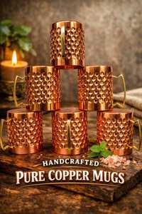 100% <b>Copper</b> Handmade Hammered <b>Copper</b> Moscow Mule Mugs: Solid <b>Copper</b> <b>Cups</b>, Brass Handles - Product Image 6