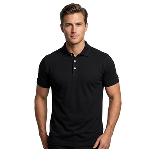 เสื้อโปโลผู้ชายแขนสั้นสีดำ ผ้าถัก สีพื้น สไตล์ลำลอง ทรงปกติ - Product Image 2