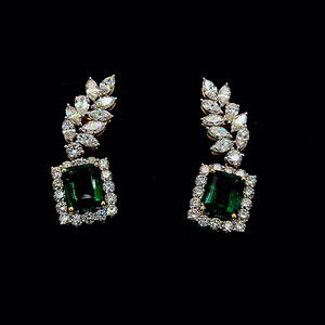 Green gemstone <b>dangle</b> <b>earrings</b> accented with marquise and round lab grown diamonds crafted in <b>silver</b> for refined womens fashion - Product Image 2