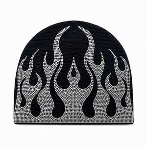 Top trending Beanie Rhinestone Flame Design Unisex Adult Street Style <b>Winter</b> <b>Hat</b> 56-58CM high quality for <b>men</b> - Product Image 2