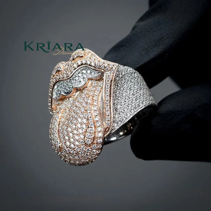 Anillo de Labios de Plata 925 con Baño de Rodio y Oro Rosa, Moissanita, Engaste Pavé, Anillo de Coctel, Anillo de Boda para Mujer, Joyería de Lujo - Product Image 2
