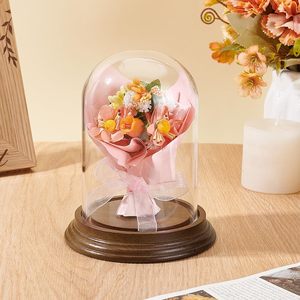 Base Redonda de Madera con Cúpula de Cristal para Mini Ramos de Flores, Decoración del Hogar, Regalo de Boda - Product Image 5